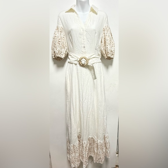 Solitaire Dresses & Skirts - Solitaire Cream Long Sleeve Dress with Floral Details